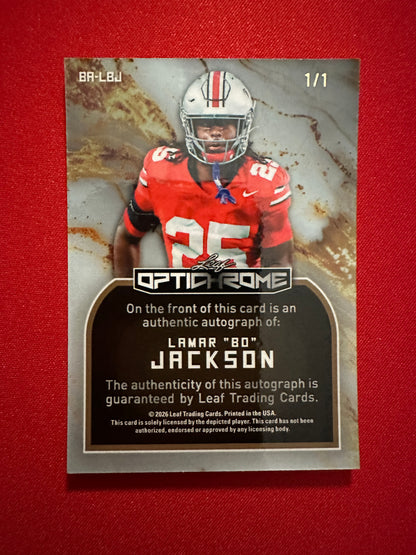 2026 Leaf Optichrome Football Lamar "Bo" Jackson Gold Super Prismatic Auto 1/1