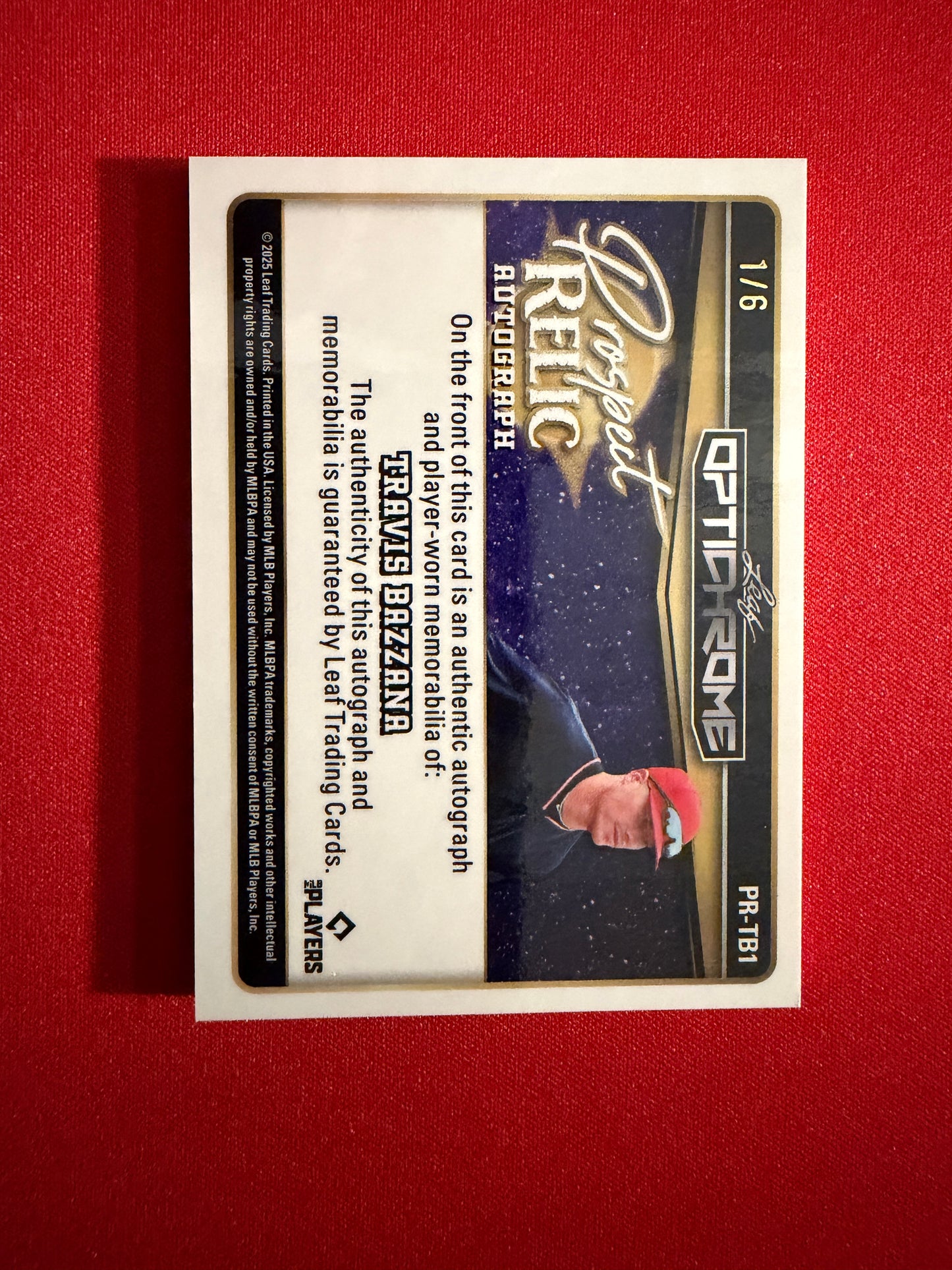 Travis Bazzana 2025 Leaf Optichrome Baseball Prospect Relic Auto 1/6 Bookend