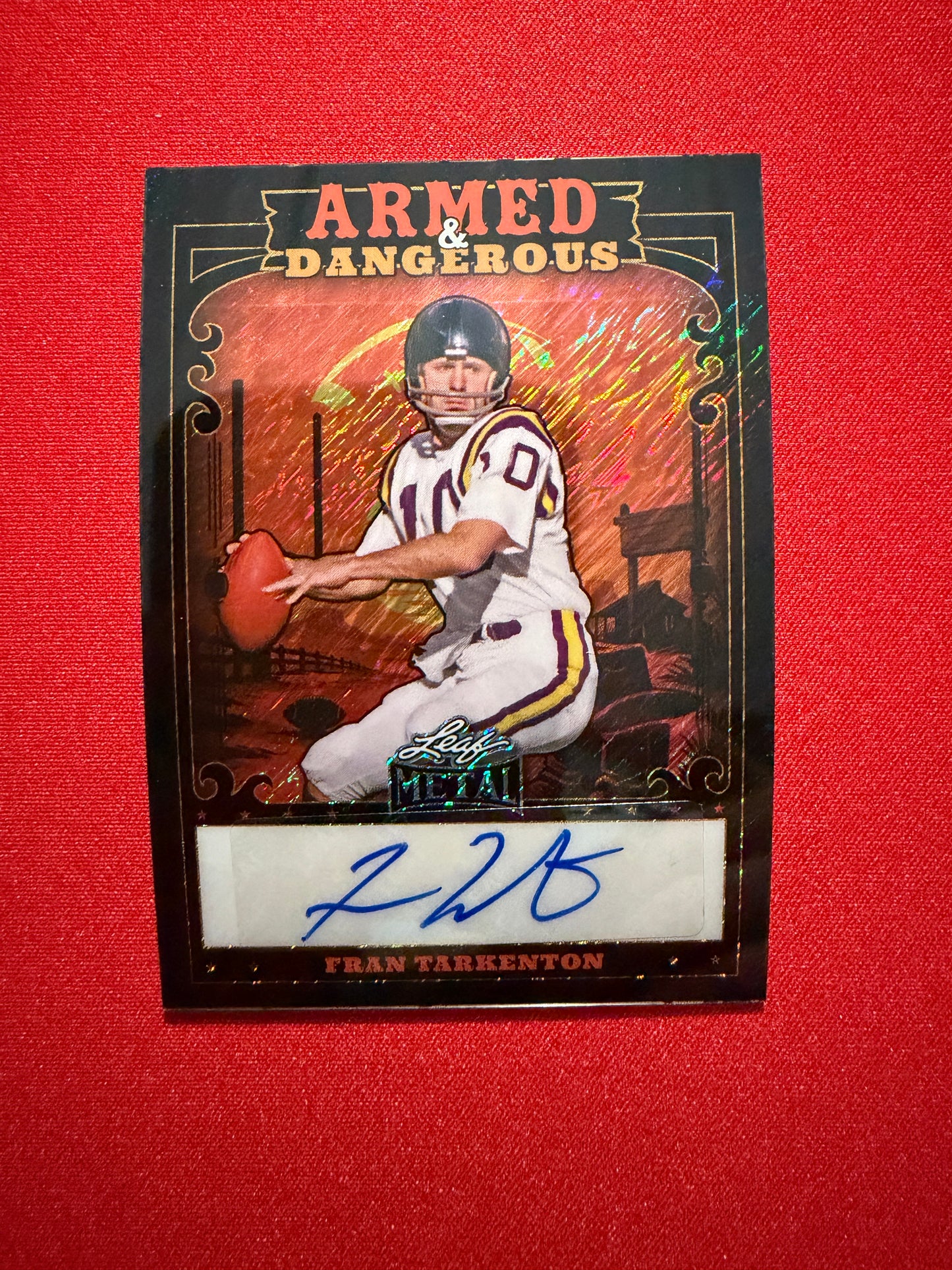 2026 Leaf Metal Football Armed and Dangerous Western Black Shimmer Auto 1/1 Fran Tarkenton