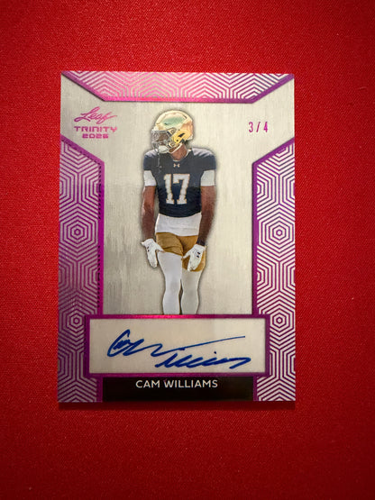 Cam Williams 2026 Leaf Trinity Football Base Auto Pink /4