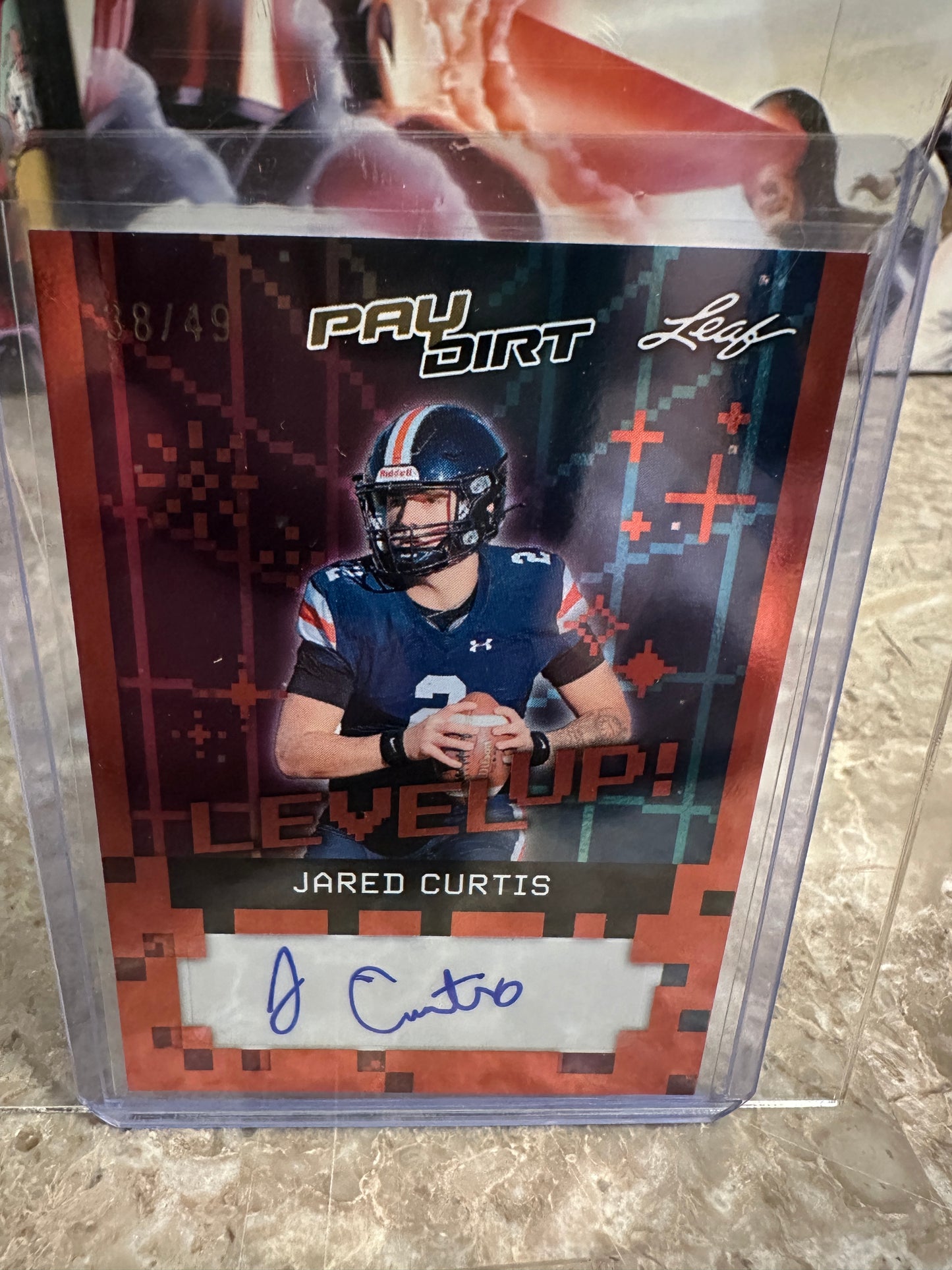 Jared Curtis 2026 Leaf Paydirt Football "Level Up!" Orange Autograph /49