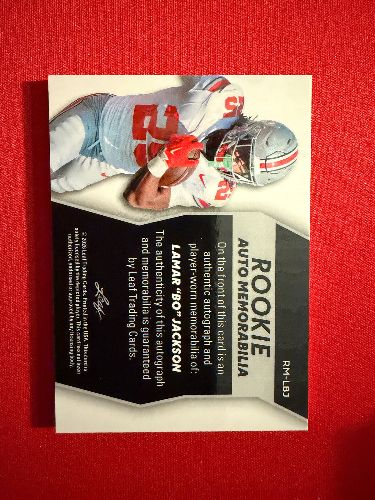 Lamar Bo Jackson 2026 Leaf Trinity Rookie Auto Memo Number Patch Color Match /3