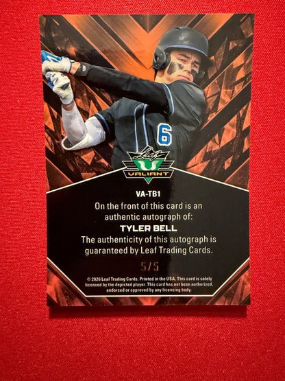 Tyler Bell 2026 Leaf Metal Draft Edition Baseball Valiant Auto Green 5/5