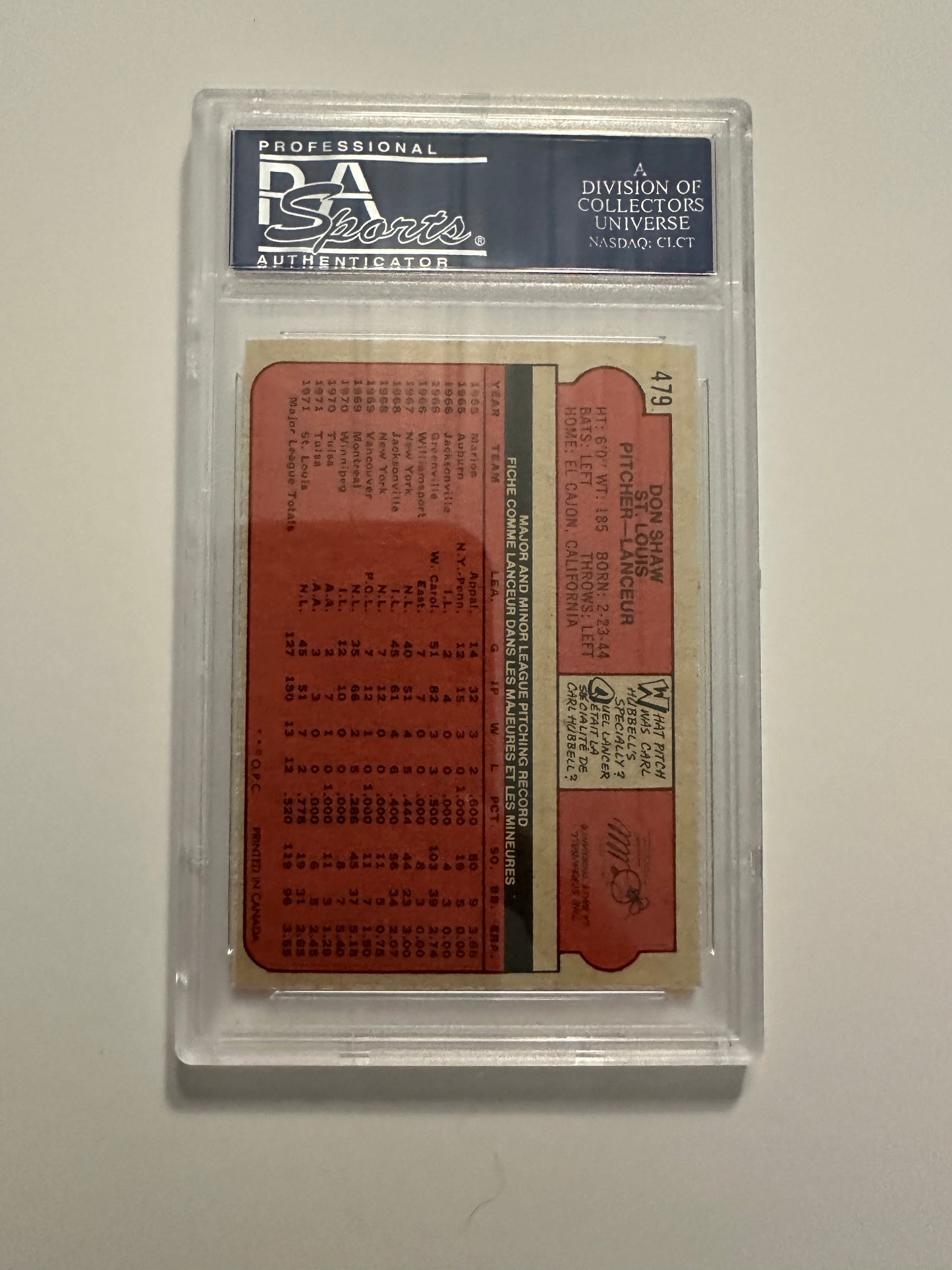 Don Shaw #479 PSA Graded NM-MT 8 (1972 O-Pee-Chee)