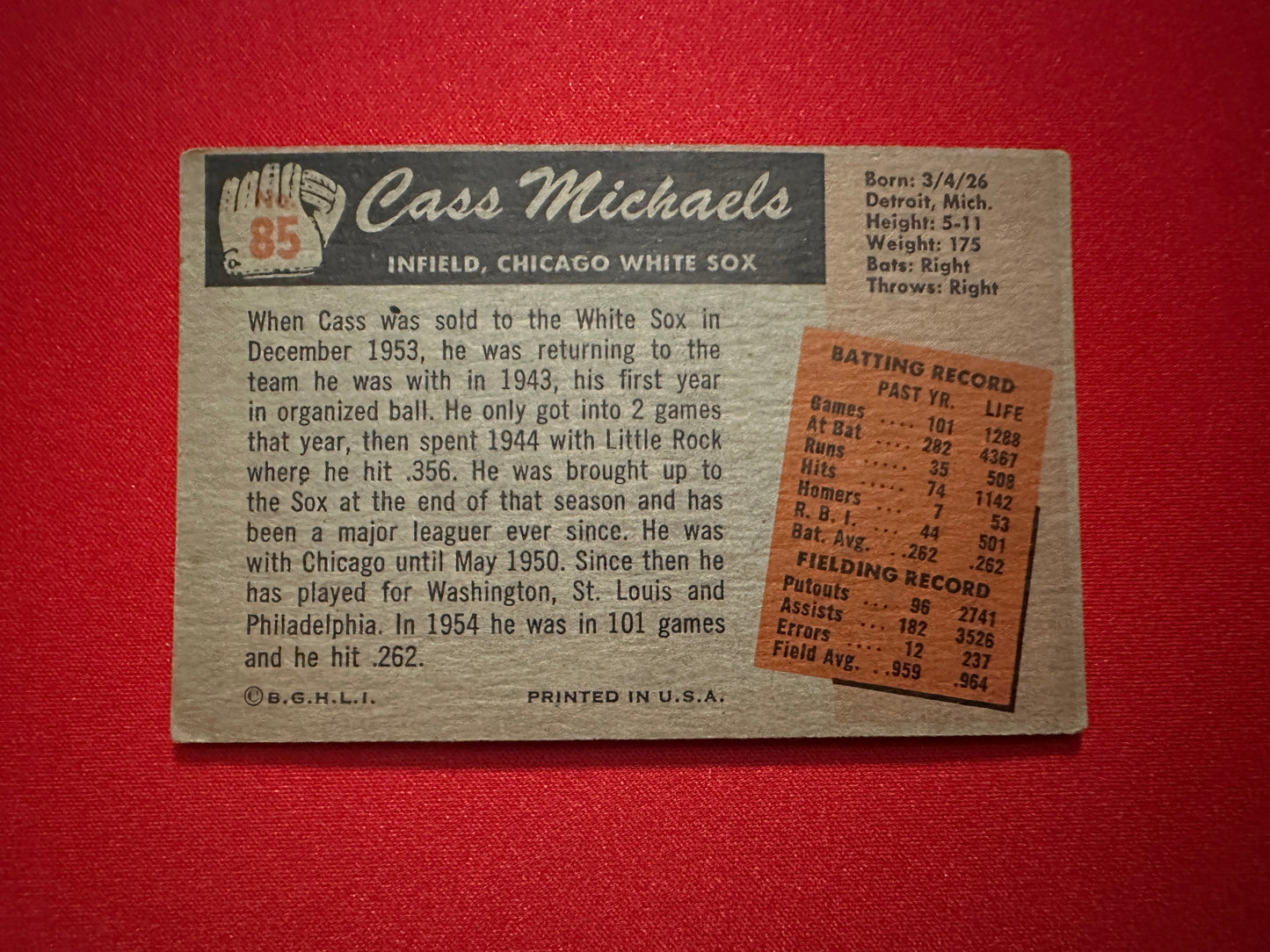 1955 BOWMAN Chicago White Sox 3-Card Lot - Michaels / Marshall / Chakales