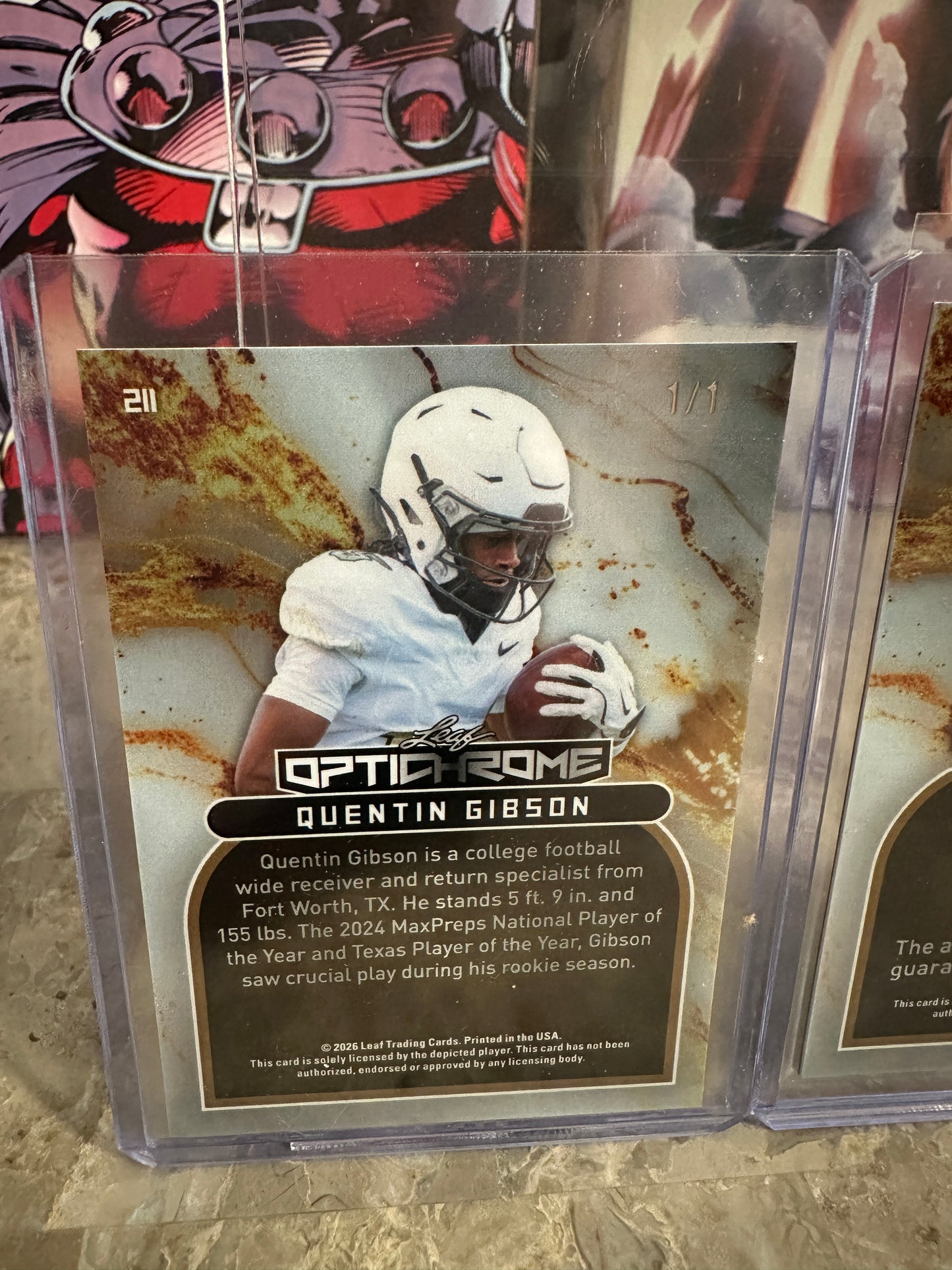 2026 Leaf Optichrome Quentin Gibson 2-Card Lot Gold 1/1 & Blue Crystal Auto /5