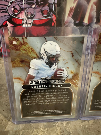 2026 Leaf Optichrome Quentin Gibson 2-Card Lot Gold 1/1 & Blue Crystal Auto /5