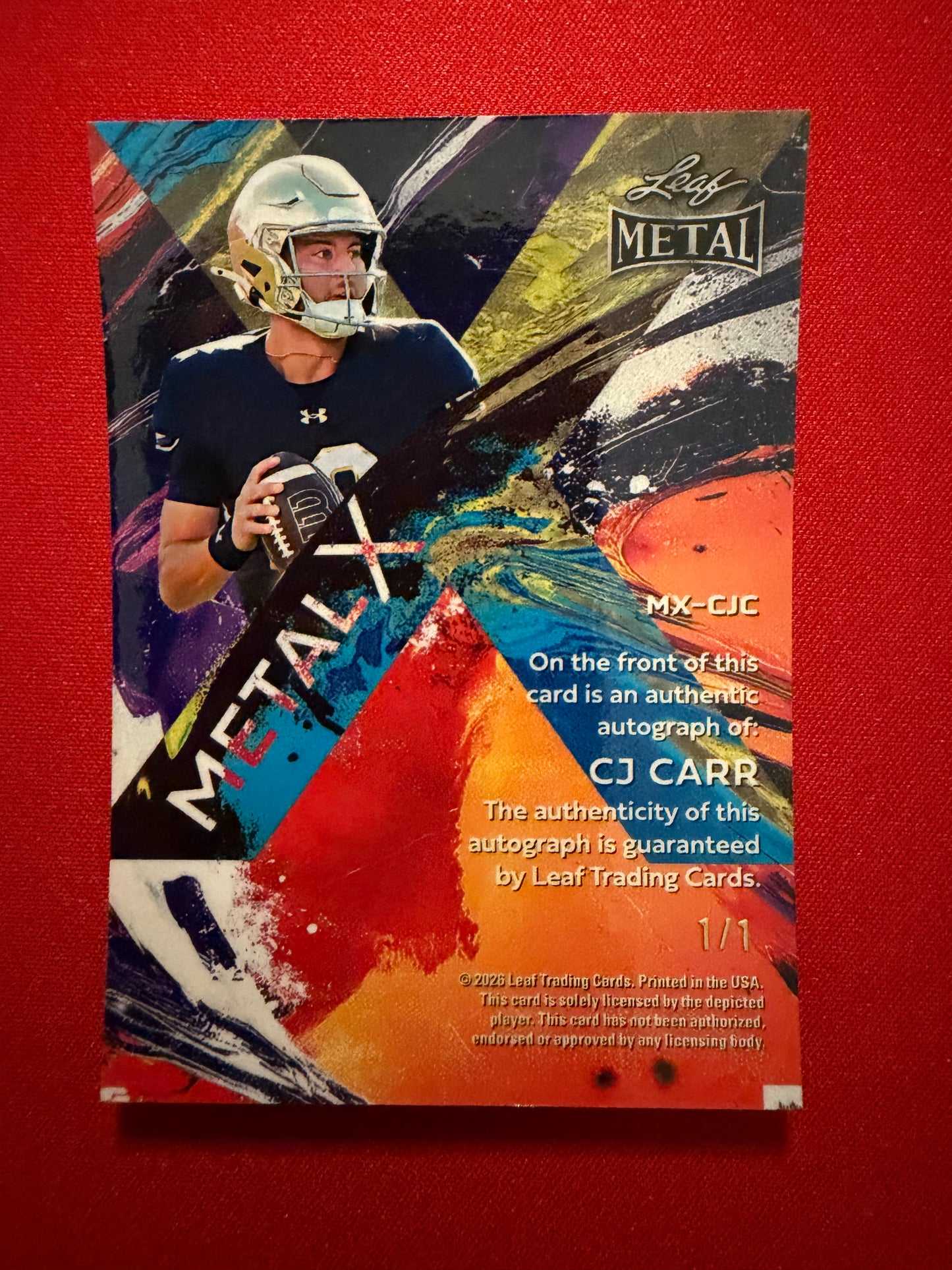 2026 Leaf Metal Football CJ Carr Auto Platinum Shimmer 1/1