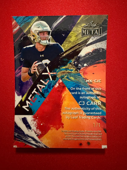 2026 Leaf Metal Football CJ Carr Auto Platinum Shimmer 1/1