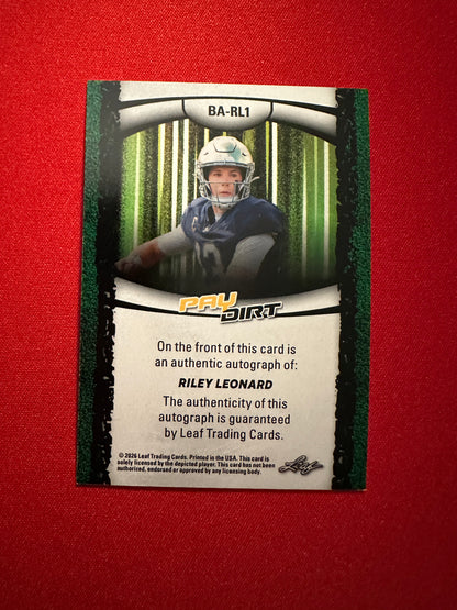 2026 Leaf Paydirt Riley Leonard Blue Auto 4/5 Color Match Card BA-RL1