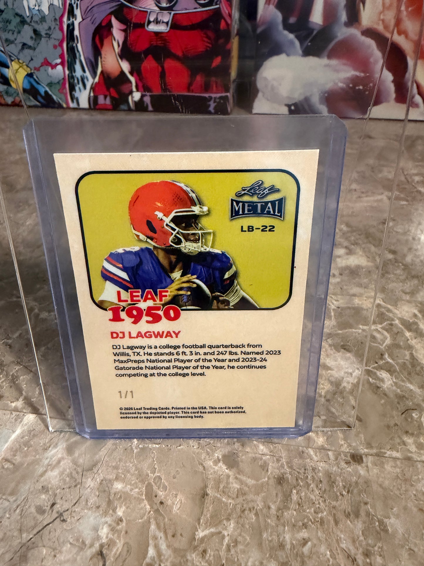 2026 Leaf Metal Football 1950 DJ Lagway Gold Super Prismatic 1/1