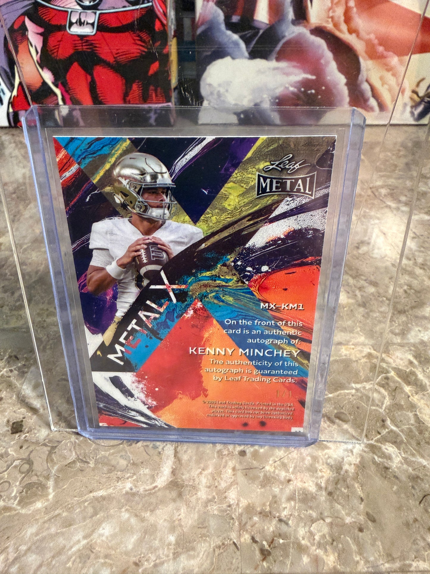 2026 Leaf Metal Football Kenny Minchey Auto Red Flood Super Prismatic 1/1