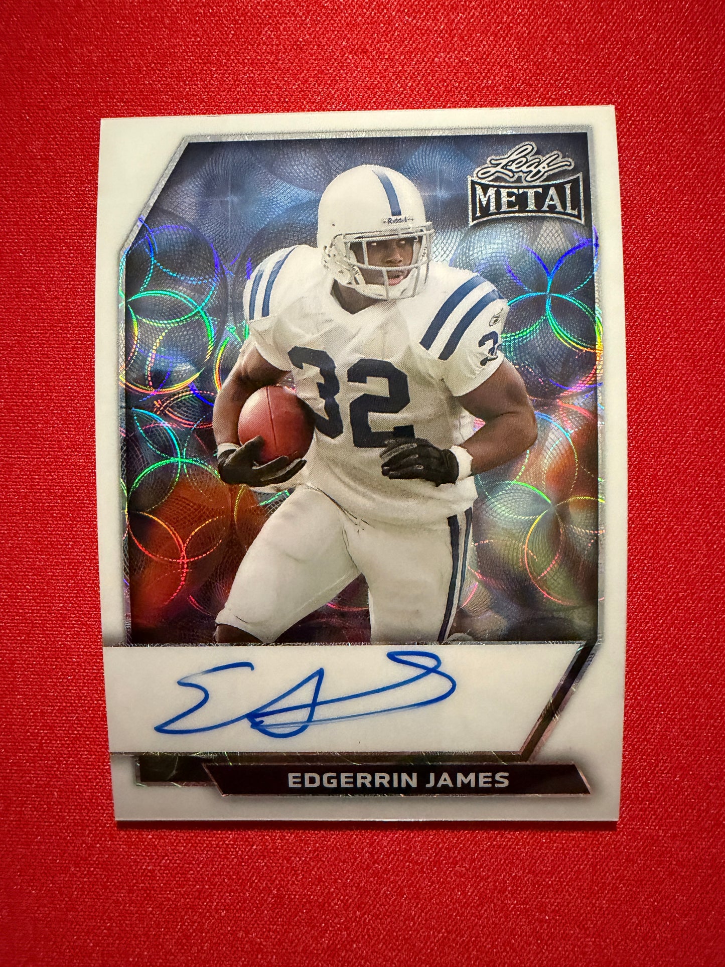 2026 Leaf Metal Football Edgerrin James On-Card Auto White Color Match Kaleidoscope