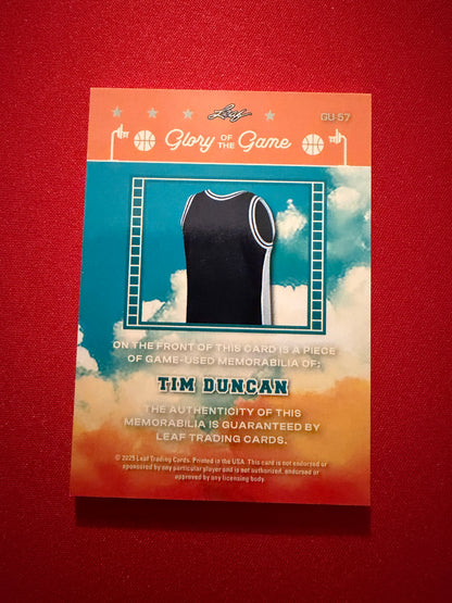 Tim Duncan 2025 Leaf Glory of the Game Game-Used Jersey 1/20 Bookend