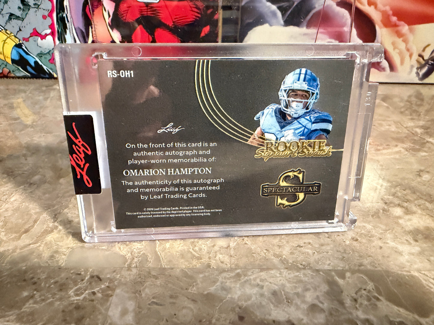 2026 Leaf Spectacular Football Rookie Signature Swatch Omarion Hampton Silver /25