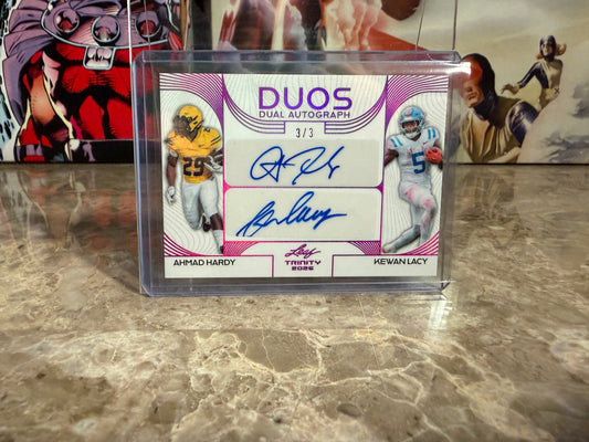 Kewan Lacy Ahmad Hardy 2026 Leaf Trinity Football Duos Dual Auto Pink /3
