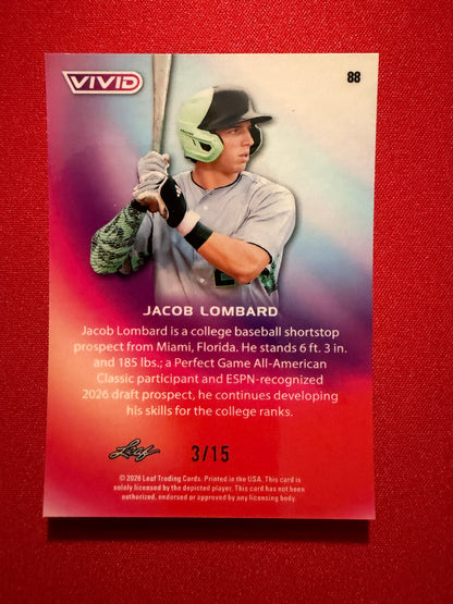 2026 Leaf Vivid Baseball Jacob Lombard Base Green SP 3/15