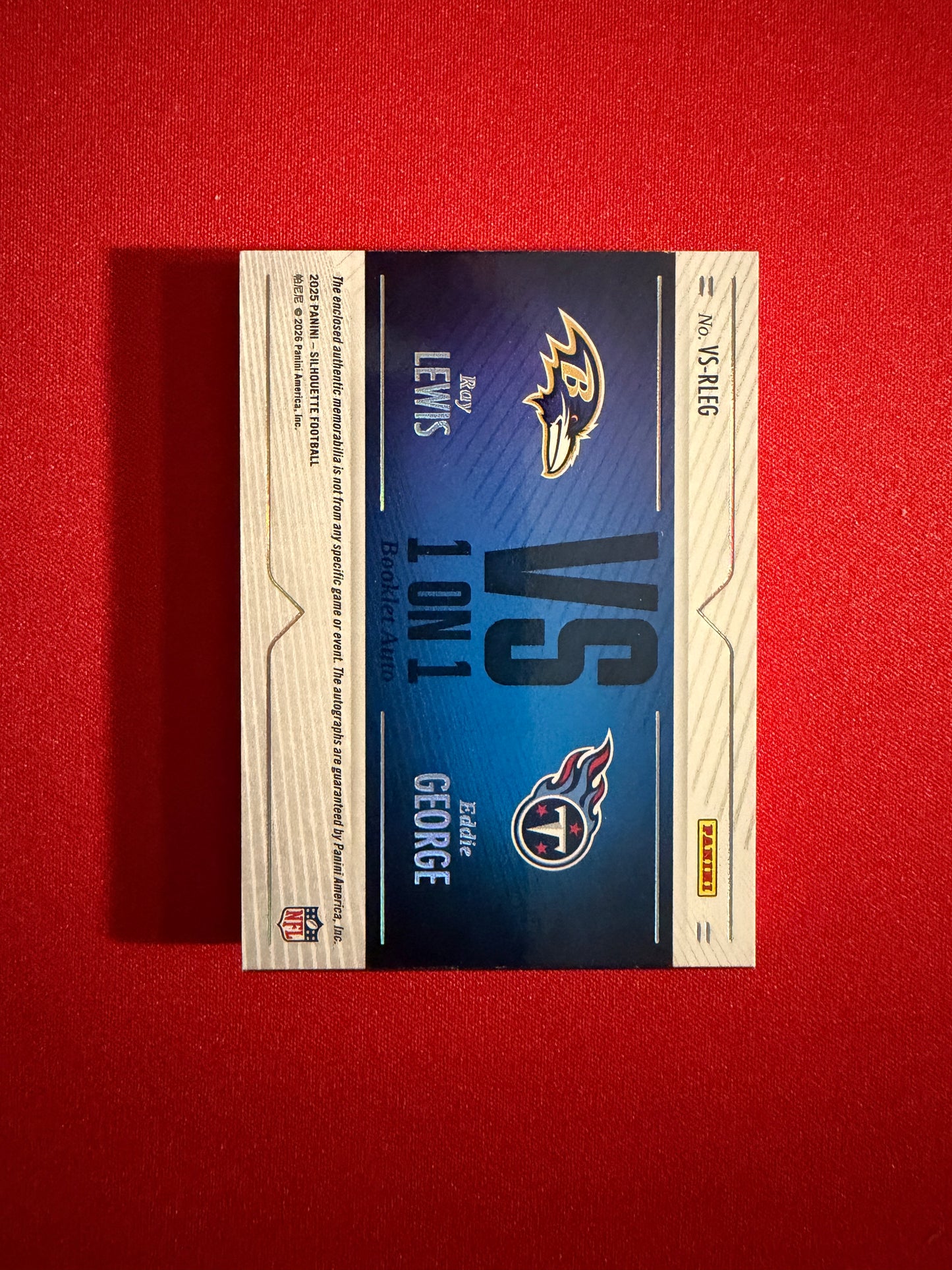 Ray Lewis vs. Eddie George 2025 Panini Silhouette Football Dual Patch Auto Booklet