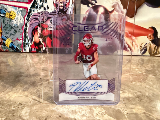 John Mateer 2026 Leaf Trinity Football Base Clear Auto Purple /10