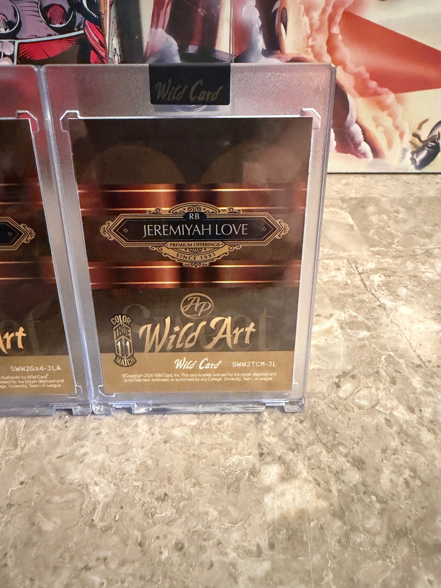Jeremiyah Love 2026 Wild Card Wild Art 1/1 Gold Vinyl Color Match Two-Card Lot
