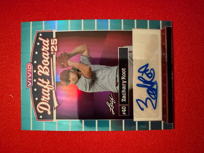 2026 Leaf Vivid Baseball Draft Board ‘25 Blue Prismatic Zachary Root Auto 19/25