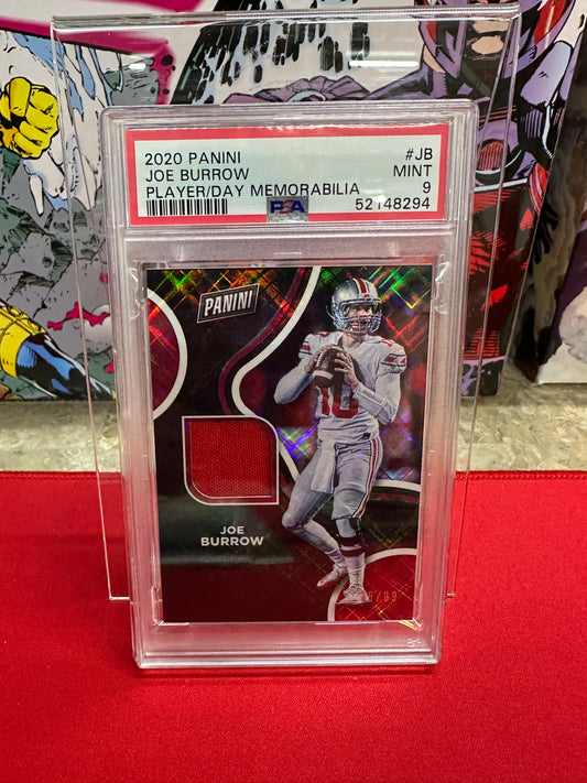Joe Burrow #JB PSA Mint 9 /99 Player/Day Memorabilia OSU (2020 Panini)