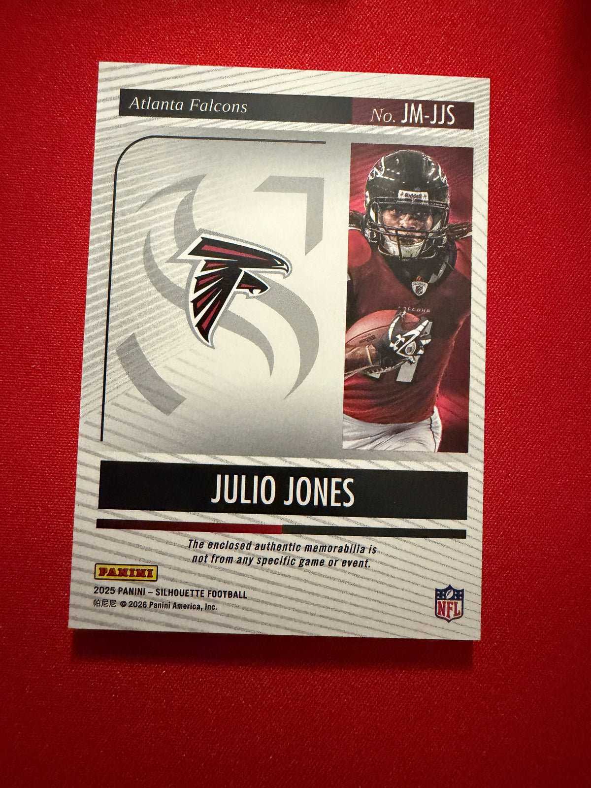 Julio Jones 2025 Panini Silhouette Jumbo Memorabilia /99 Base /49 2-Card Lot