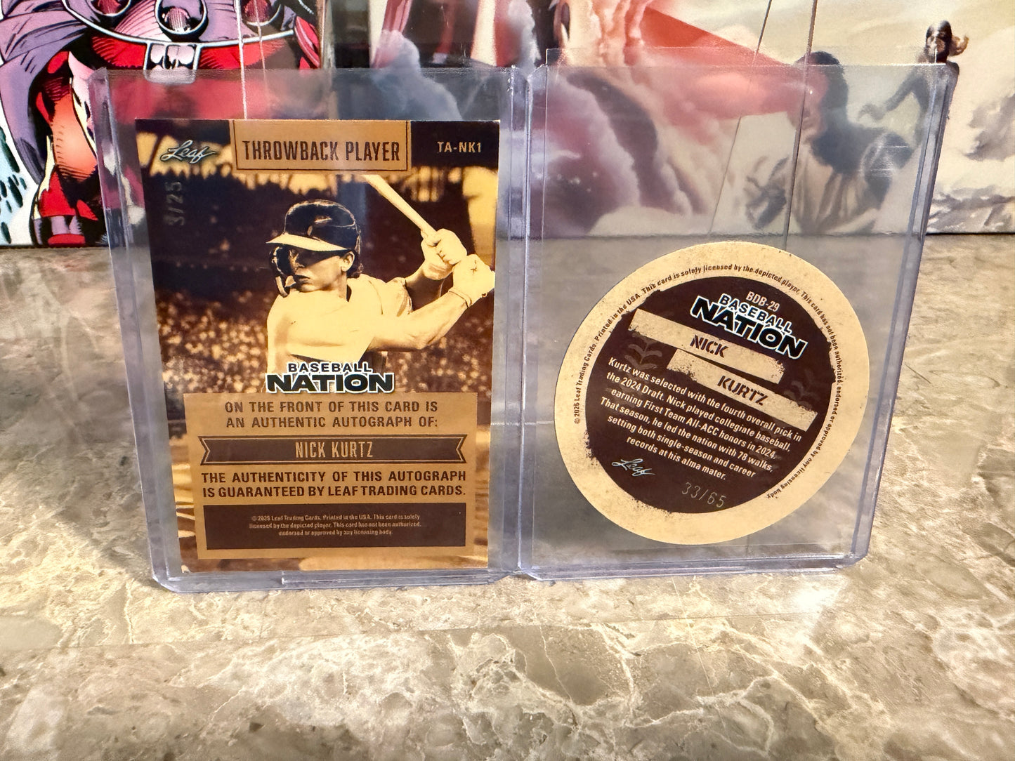 2026 Leaf Baseball Nation Nick Kurtz Auto /25 & Disc /65 2-Card Lot