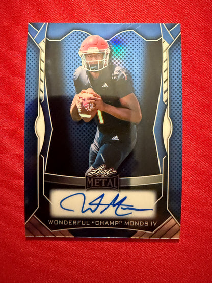 Wonderful “Champ” Monds 2026 Leaf Trinity Football Metal On-Card Blue 1/6 Bookend