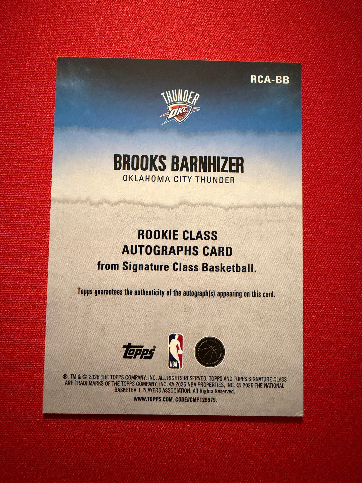 2025-26 Topps Signature Class Brooks Barnhizer Rookie RC Auto #RCA-BB