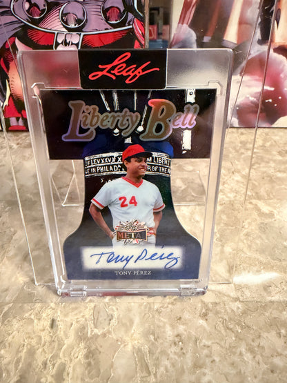 Tony Perez 2026 Leaf Metal Independence Day Liberty Bell Autograph Blue Prismatic /3