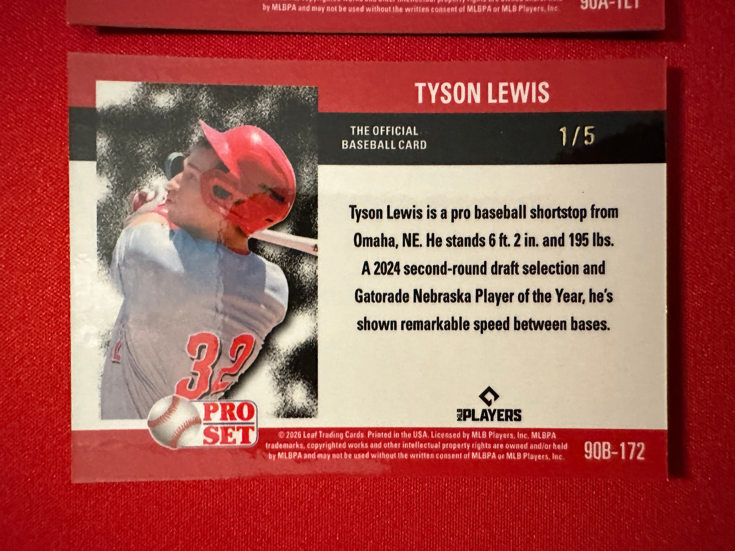 2026 Leaf Pro Set Baseball Tyson Lewis 1990 Prismatic Insert Lot - Blue /5 & Platinum Auto /10