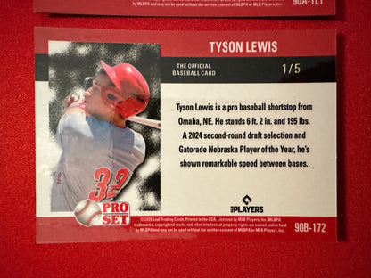 2026 Leaf Pro Set Baseball Tyson Lewis 1990 Prismatic Insert Lot - Blue /5 & Platinum Auto /10