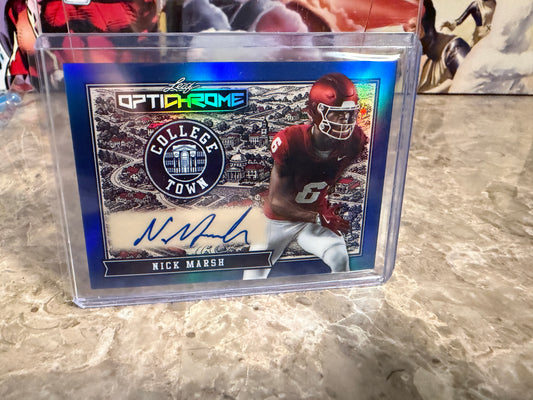 Nick Marsh 2026 Leaf Optichrome Football College Town Blue Prismatic /5