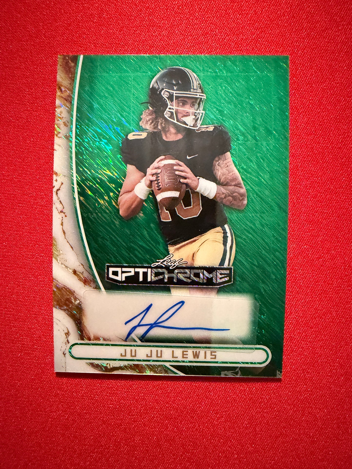 Juju Lewis 2026 Leaf Optichrome Football Base Green Shimmer 3/3
