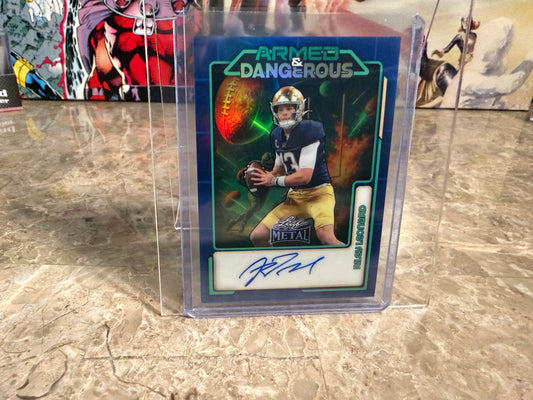 2026 Leaf Metal Football Riley Leonard Armed & Dangerous Auto Blue 1/5