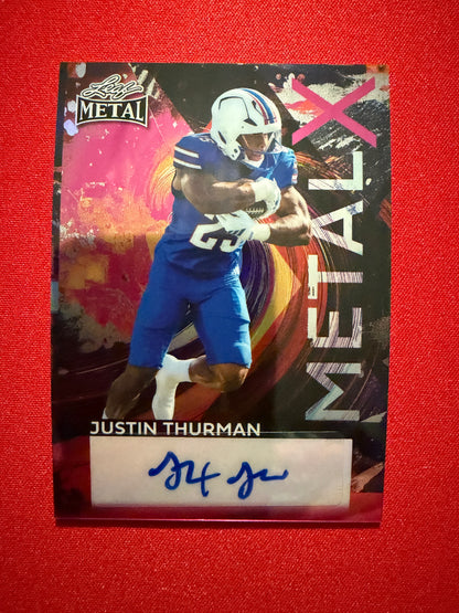 2026 Leaf Metal Football Justin Thurman Metal X Auto Pink Prismatic 1/1