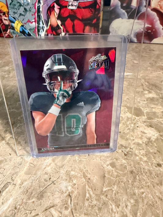 Noah Knigga 2026 Leaf Metal Football Base Pink Crystal 2/6