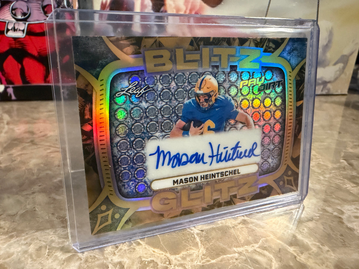 Mason Heintschel Leaf Paydirt Football Blitz Glitz Metal Auto SSP /15