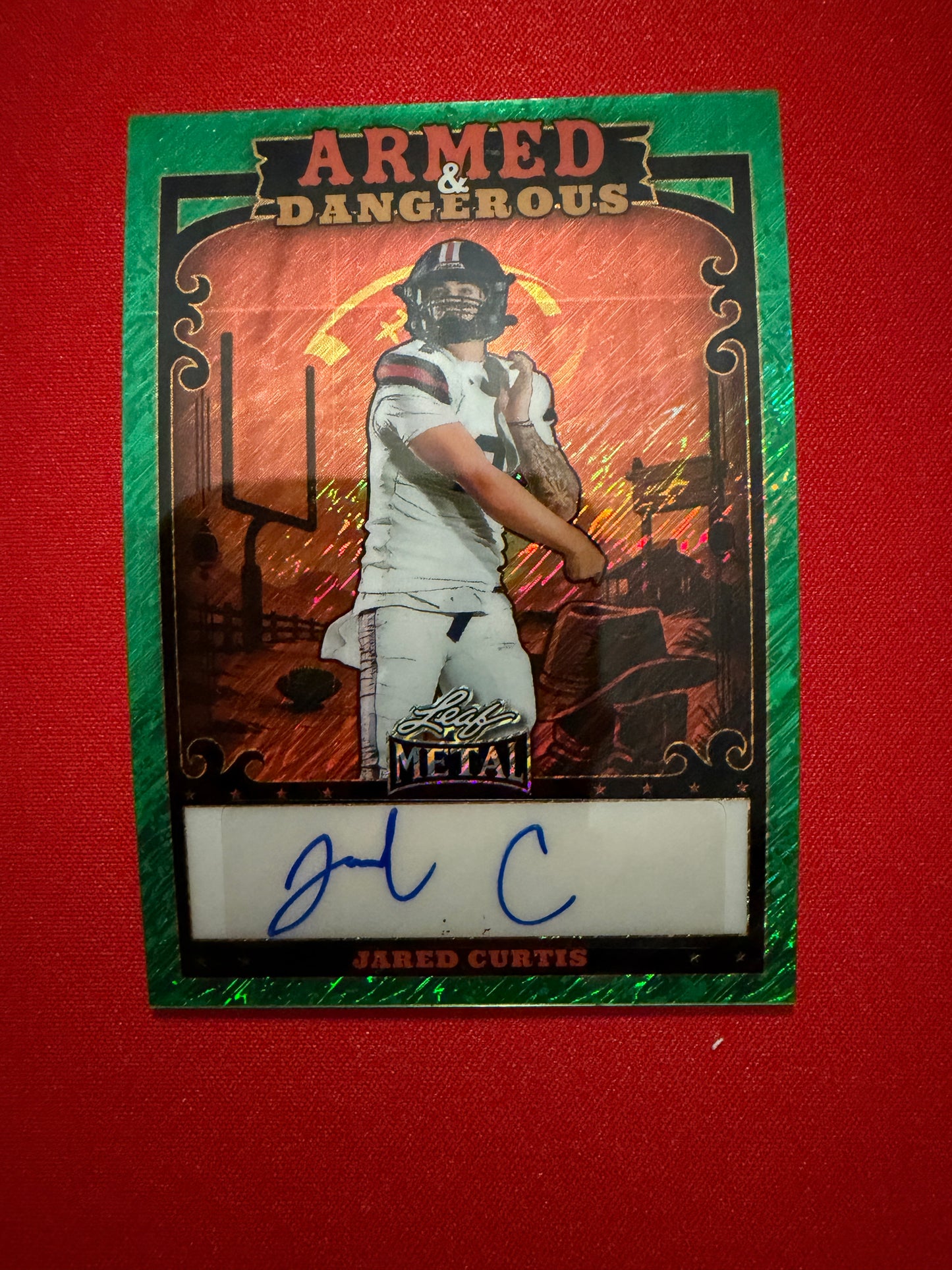 2026 Leaf Metal Football Armed & Dangerous Jared Curtis Auto Green Shimmer 1/3
