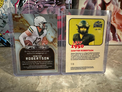 Sawyer Robertson Leaf Optichrome Pink Crystal AUTO /6 & Metal Shimmer /8 QB Lot