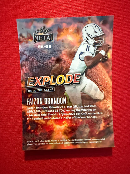 2026 Leaf Metal Football Faizon Brandon Explode Onto The Scene /7