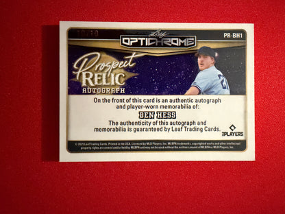 Ben Hess 2025 Leaf Optichrome Baseball Prospect Relic Auto 10/10 Bookend