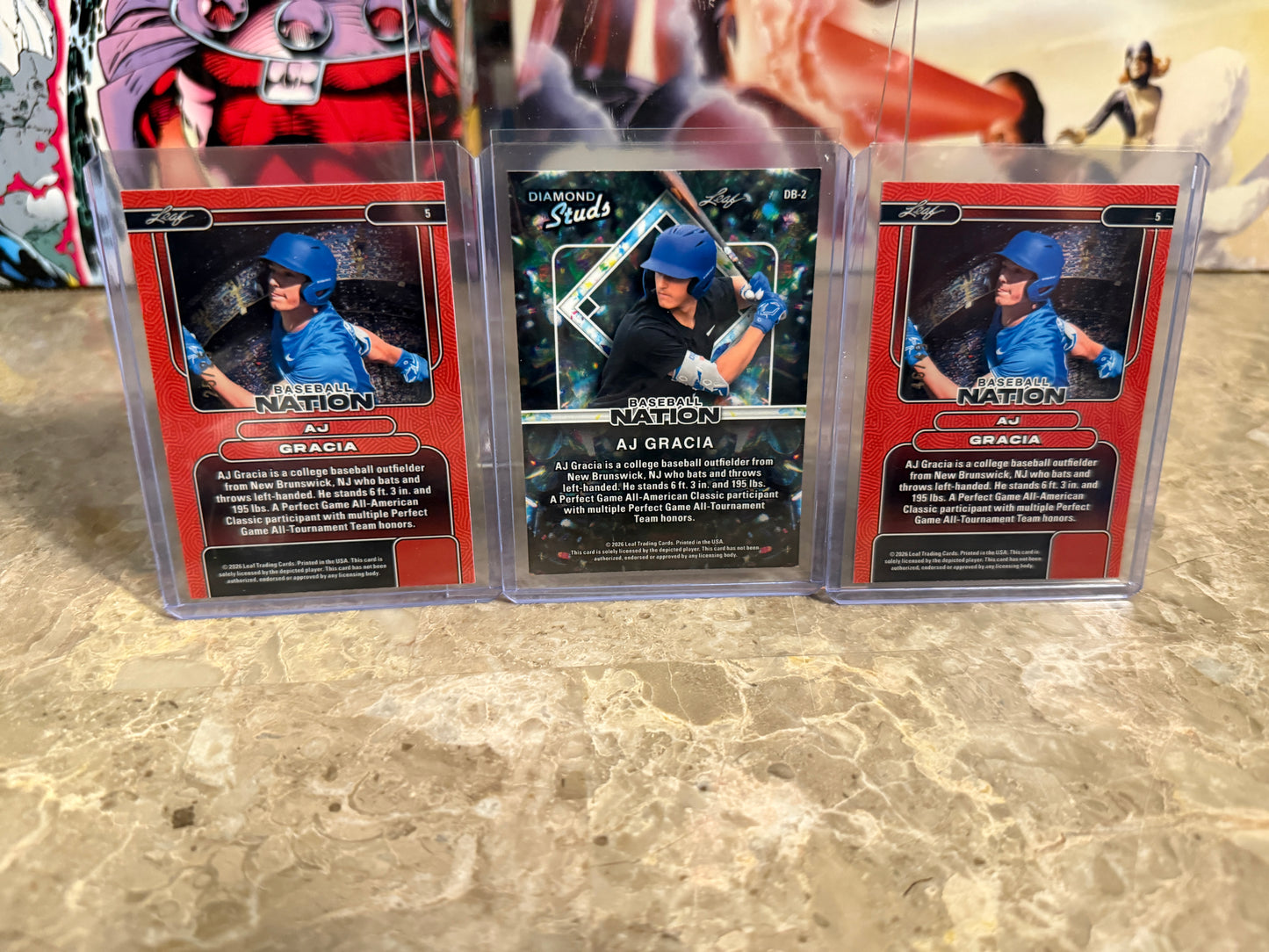 AJ Gracia 2026 Leaf Baseball Nation Base Diamond Studs 3-Card Lot