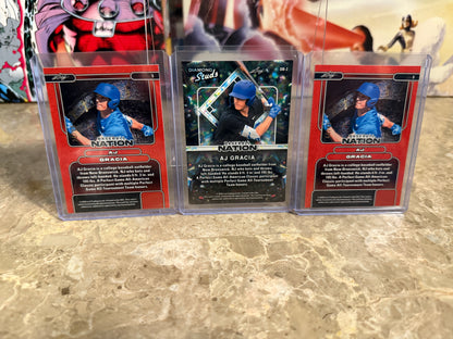 AJ Gracia 2026 Leaf Baseball Nation Base Diamond Studs 3-Card Lot