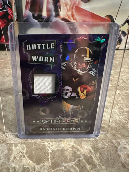 Antonio Brown 2026 Leaf Optichrome Battle Worn Purple Crystal Game-Used Jersey /7