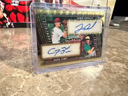 Jamie Arnold Gage Jump 2026 Leaf Baseball Nation Franchise Futures Dual Auto Gold Super Prismatic 1/1