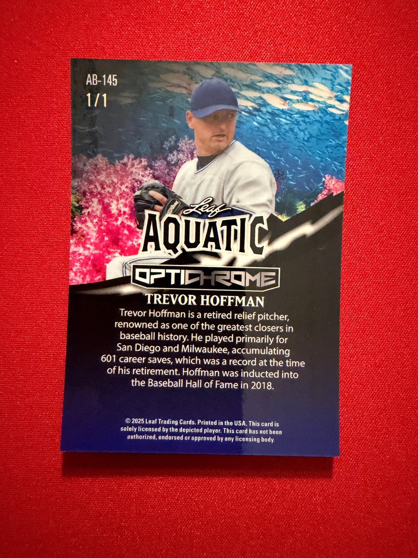 Trevor Hoffman 2025 Leaf Optichrome Baseball Aquatic Base Crystal Turtle 1/1