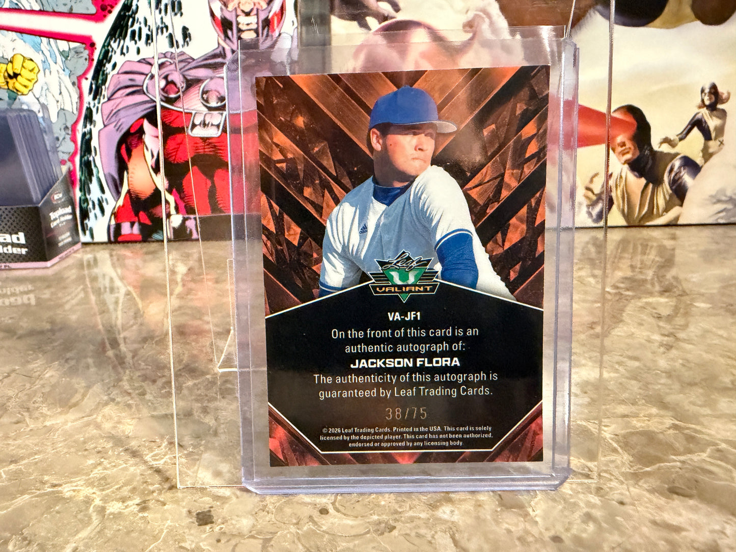 Jackson Flora 2026 Leaf Draft Edition Baseball Valiant Auto Platinum /75