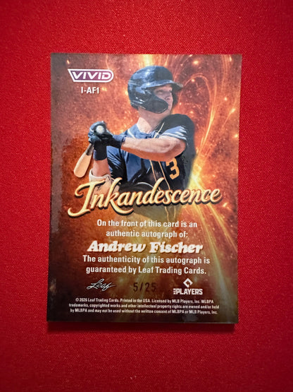 2026 Leaf Vivid Baseball Inkadescence Techno-Foil Teal Andrew Fischer Autograph 5/25